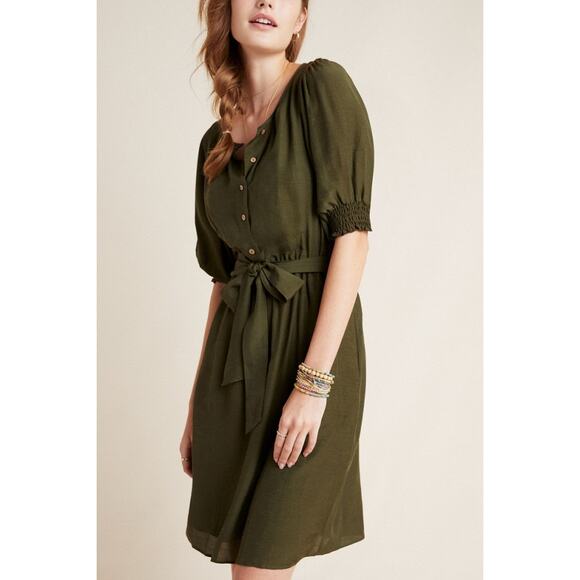 Anthropologie Dresses & Skirts - Anthropologie Moss Green Nicole Puff Sleeve Shirt Dress